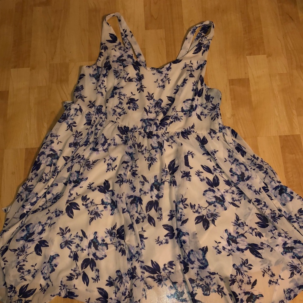 Torrid knee length white and blue floral dress